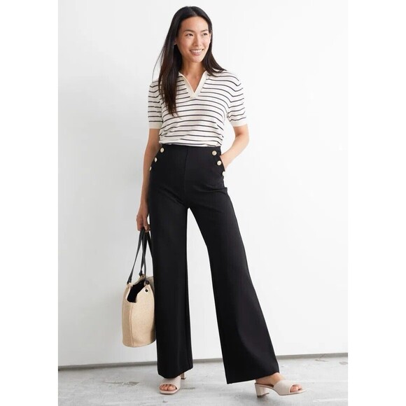 & Other Stories Pants - & Other Stories Pants Black Wide Sailor Dress Trouser Slacks Stretch Size 10
